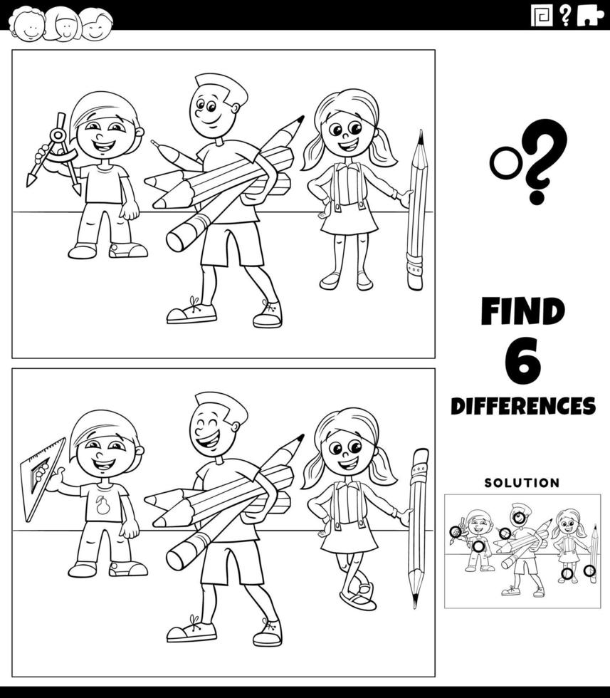 jogo das diferenças com os alunos da escola para colorir página do livro  3100293 Vetor no Vecteezy
